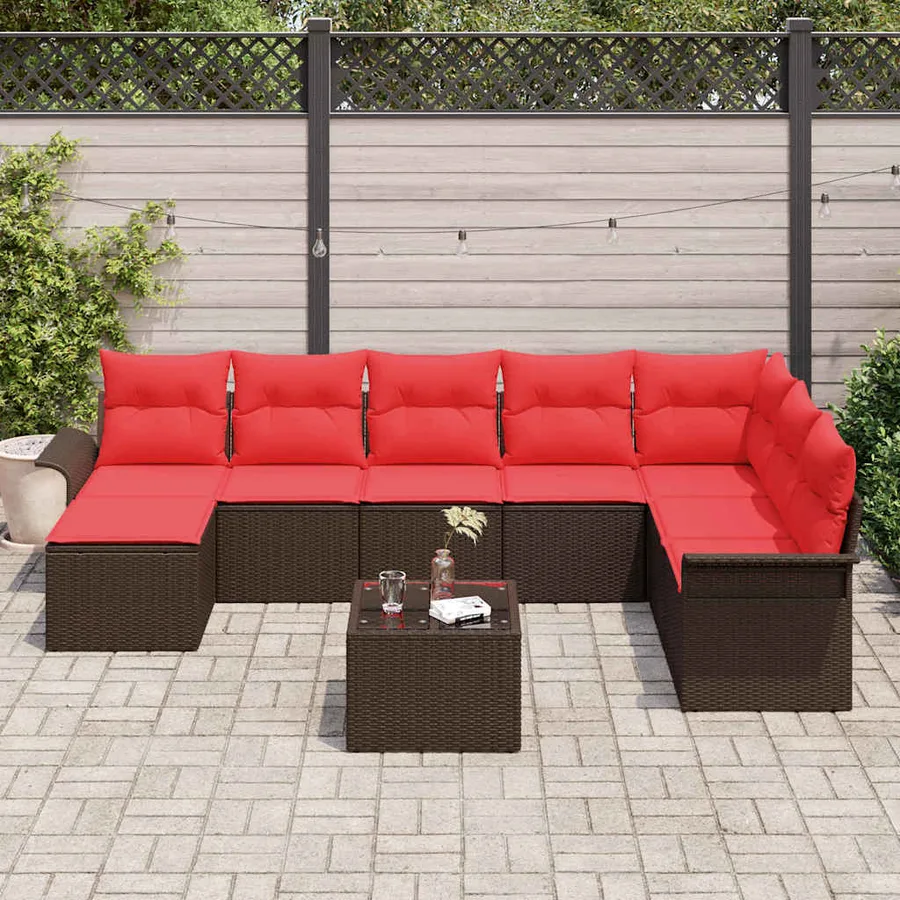 Ensemble de canapé de jardin 9 pcs Marron polyrotin - 3