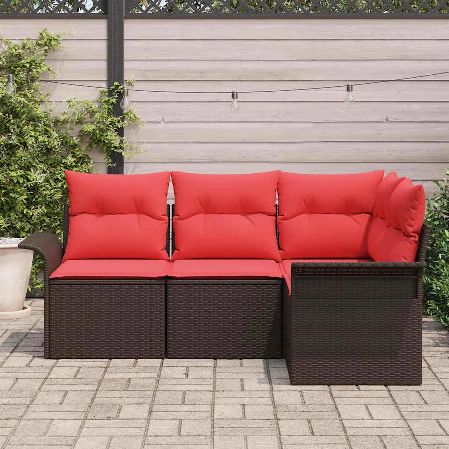 Ensemble de canapé de jardin avec coussin Marron polyrotin - 3