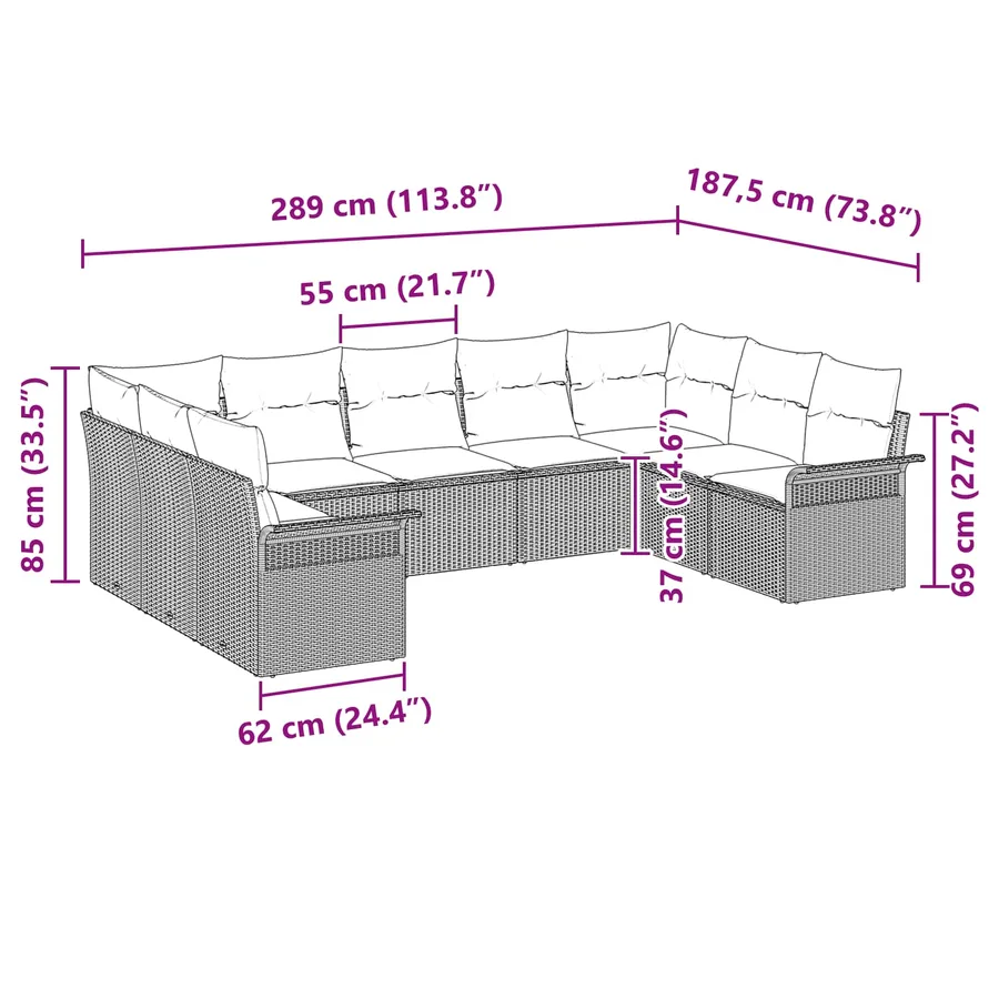 Ensemble de canapé de jardin 9 pcs Marron polyrotin - 11