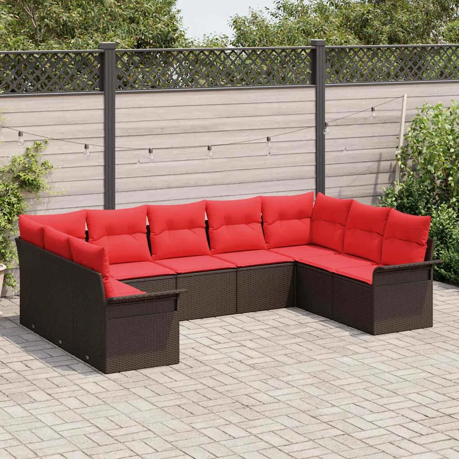 Ensemble de canapé de jardin 9 pcs Marron polyrotin - 3