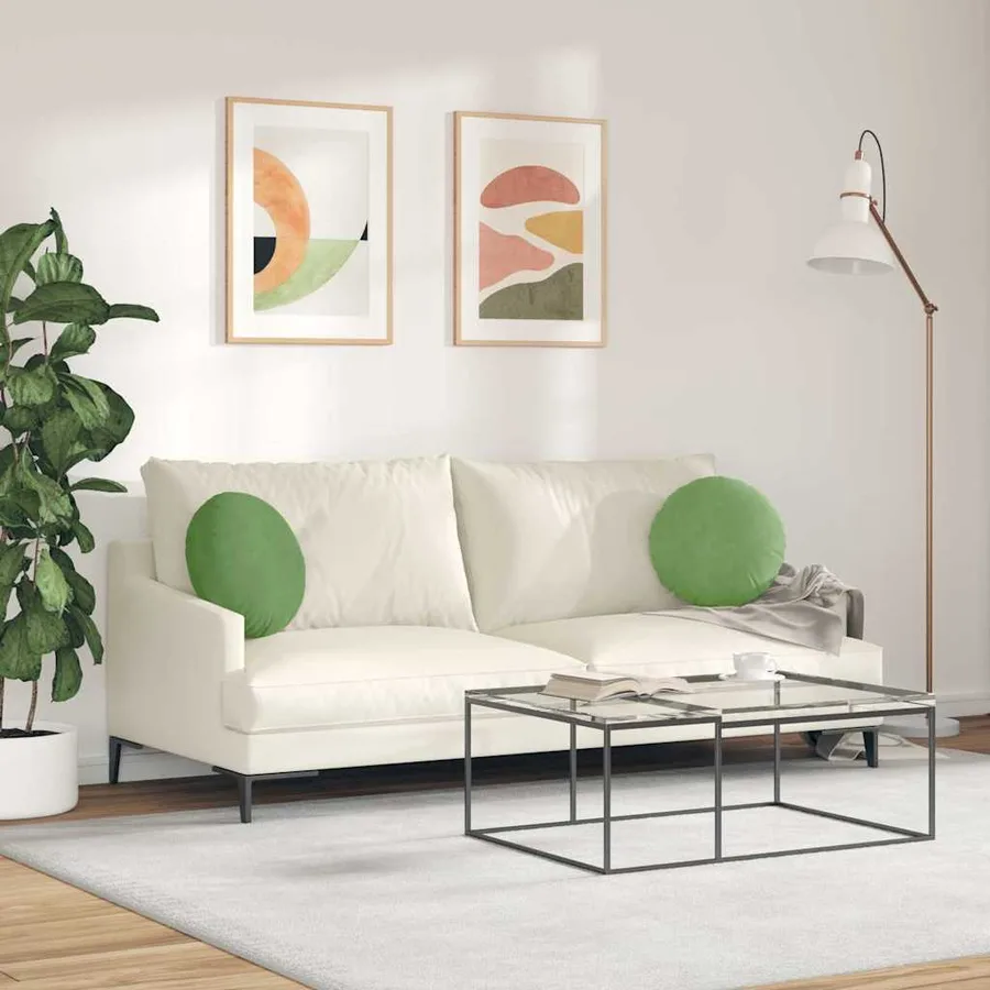 Coussins de siège 2 pcs Vert clair Ø 40 x 13 cm Velours - 4