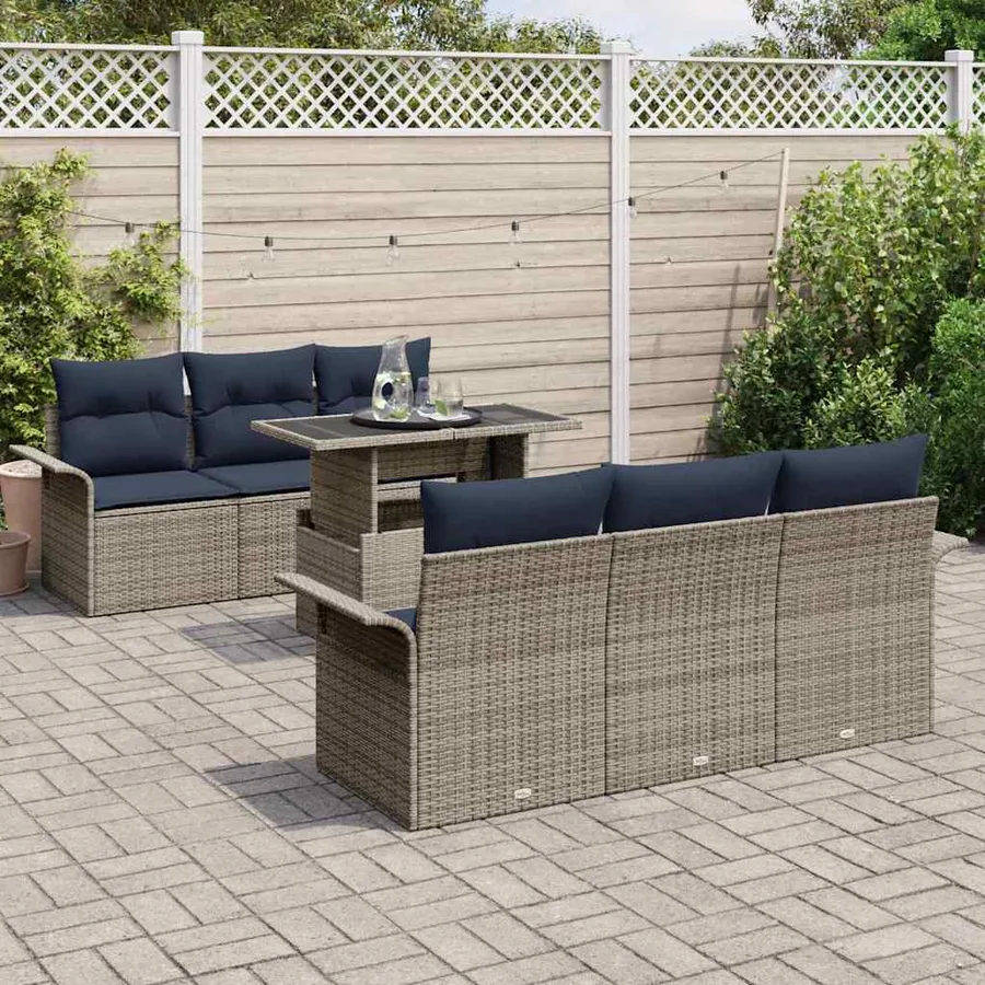 Ensemble de canapé de jardin avec coussin 7 pcs Gris polyrotin - 3