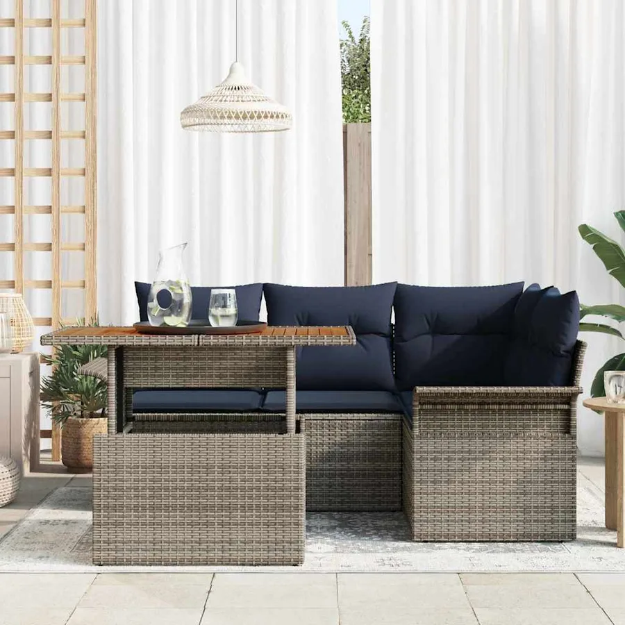 Ensemble de canapé de jardin 5 pcs gris et bleu marine - 3
