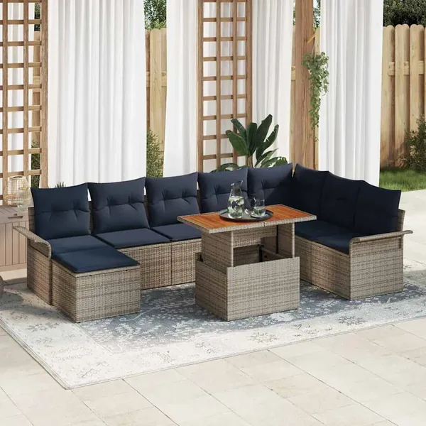 Ensemble de canapé de jardin 9 pcs gris et bleu marine