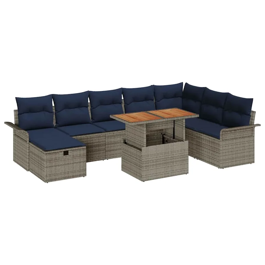 Ensemble de canapé de jardin avec coussin 9 pcs Gris polyrotin - 2