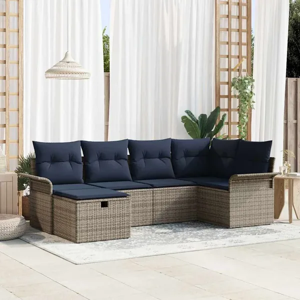 Ensemble de canapé de jardin 6 pcs Gris et marine polyrotin