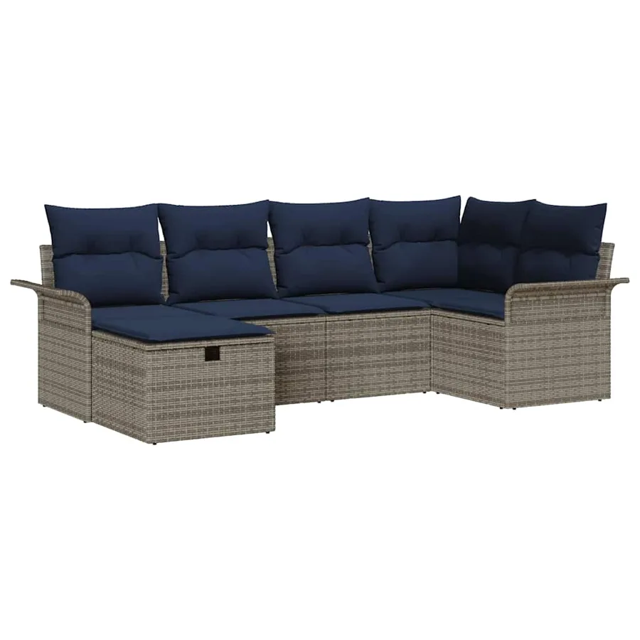 Ensemble de canapé de jardin 6 pcs Gris et marine polyrotin - 2
