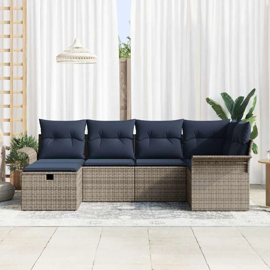 Ensemble de canapé de jardin 6 pcs Gris et marine polyrotin - 3