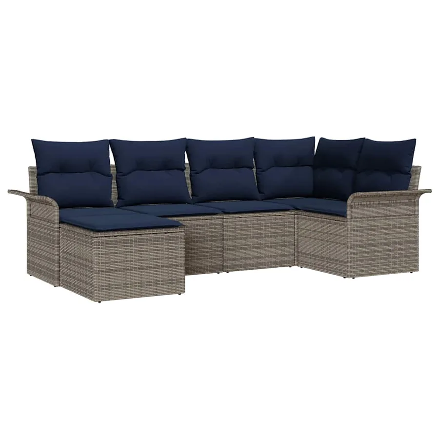 Ensemble de canapé de jardin avec coussin 6 pcs Gris polyrotin - 2