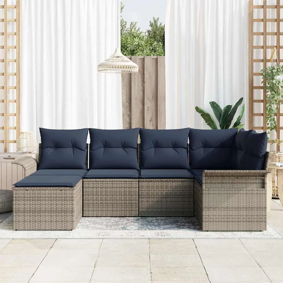 Ensemble de canapé de jardin avec coussin 6 pcs Gris polyrotin - 3