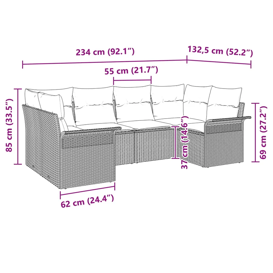 Ensemble de canapé de jardin avec coussin 6 pcs Gris polyrotin - 11