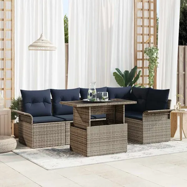 Ensemble de canapé de jardin avec coussin 6 pcs Gris Poly rotin