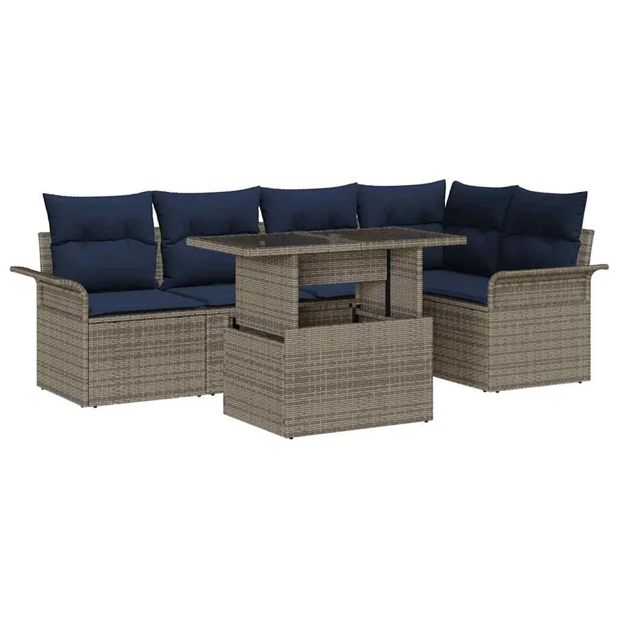 Ensemble de canapé de jardin avec coussin 6 pcs Gris Poly rotin - 2
