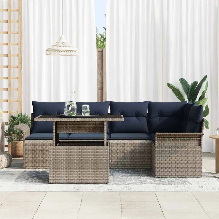 Ensemble de canapé de jardin avec coussin 6 pcs Gris Poly rotin - 3