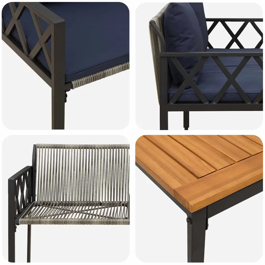 Ensemble de meubles d'extérieur 4 pcs Gris et bleu marine - 8