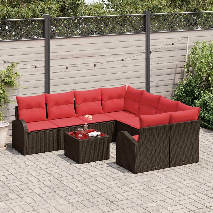 Ensemble de Canapés avec coussin 9 pcs Beige et Rouge polyrotin - 3