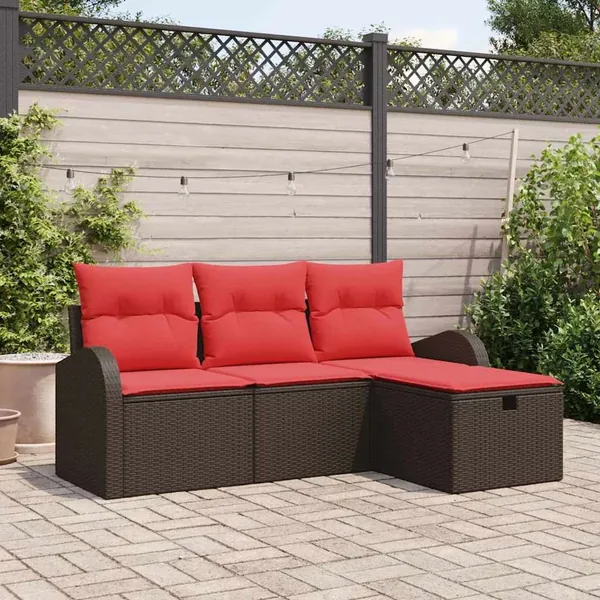 Ensemble de canapé de jardin 4 pcs Marron polyrotin