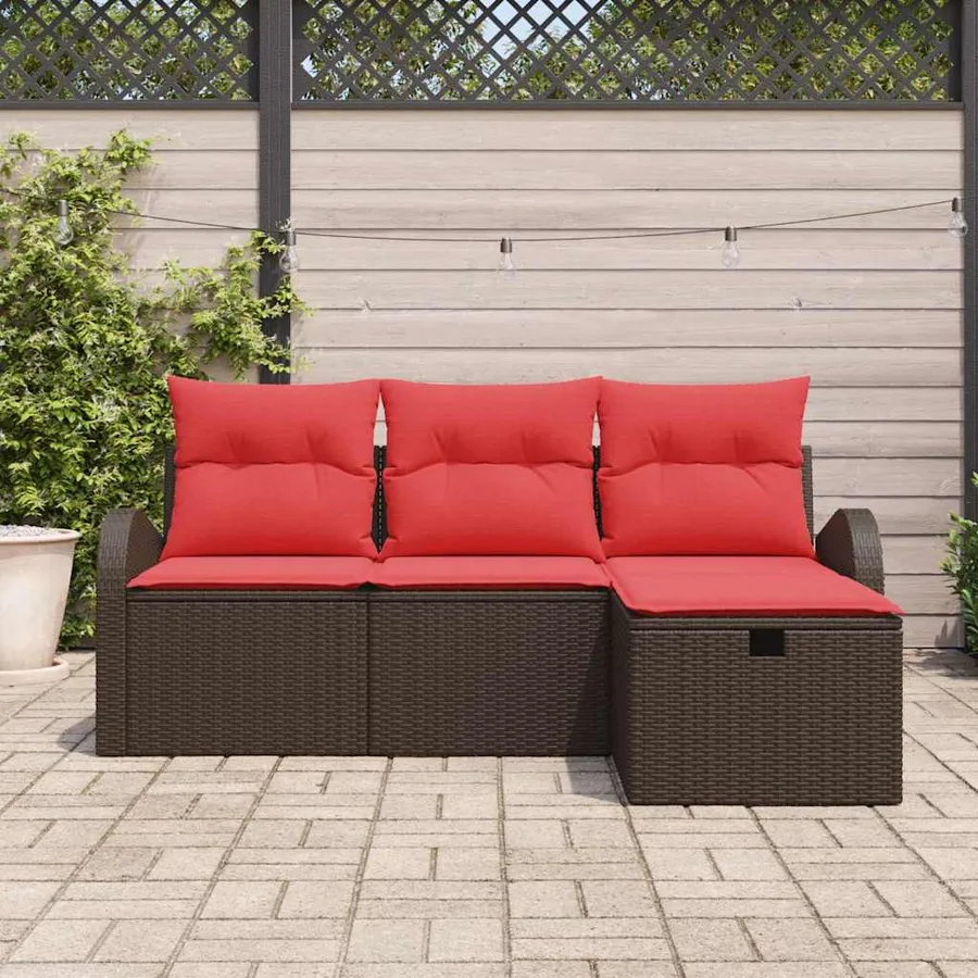 Ensemble de canapé de jardin 4 pcs Marron polyrotin - 3