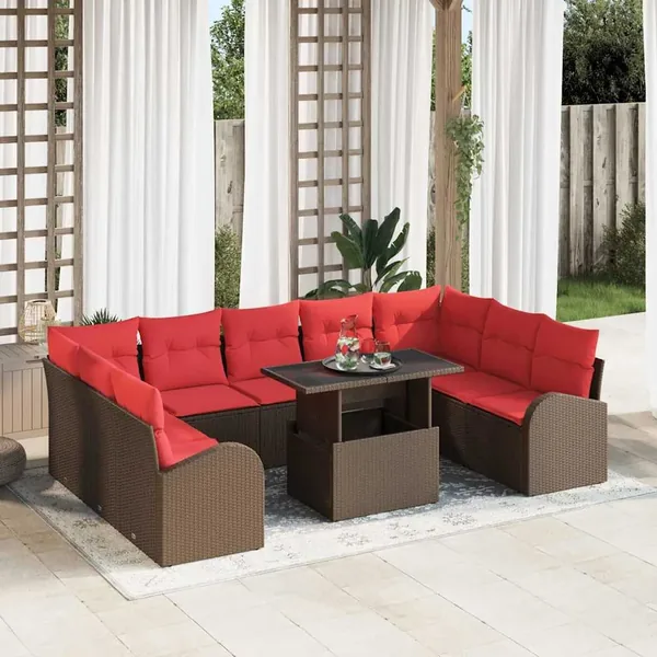Ensemble de canapé de jardin 10 pcs Marron Poly rotin