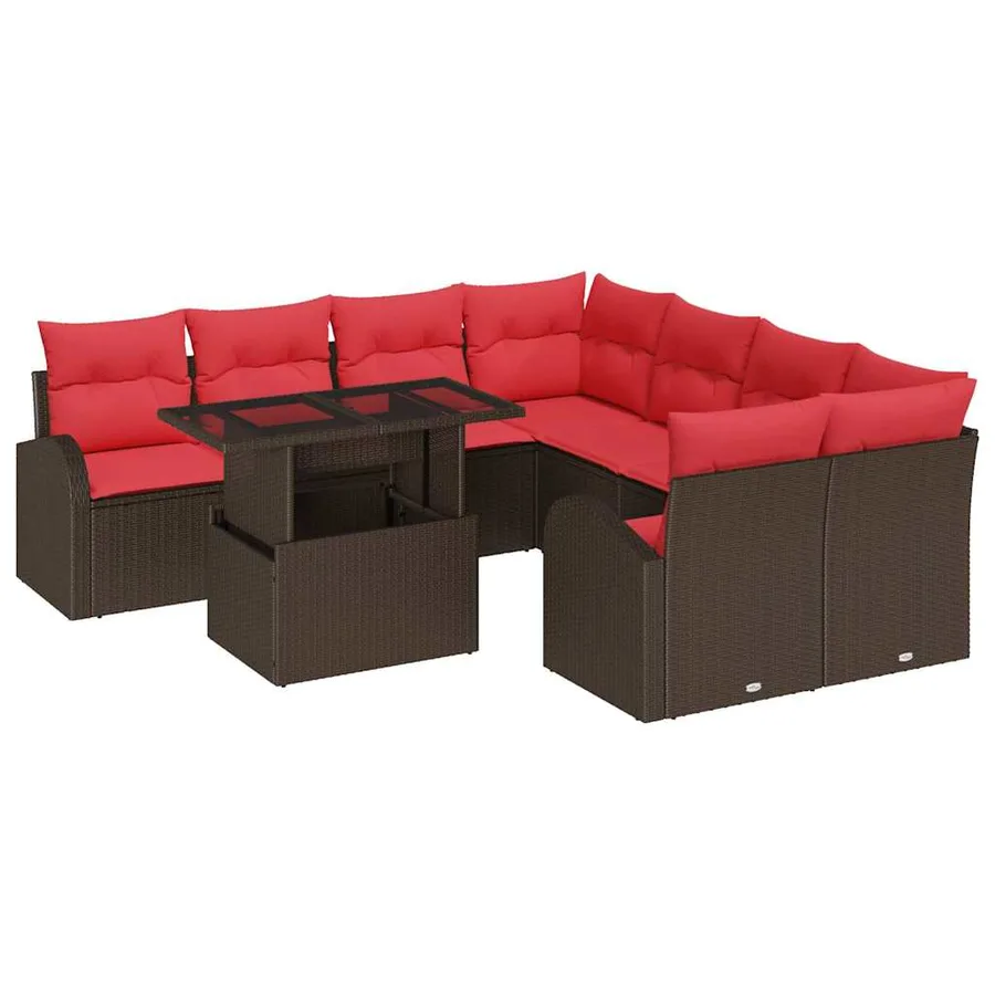 Ensemble de canapé de jardin 9 pcs Marron Poly Rattan - 2