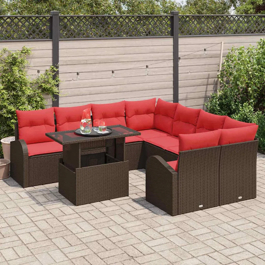 Ensemble de canapé de jardin 9 pcs Marron Poly Rattan - 3