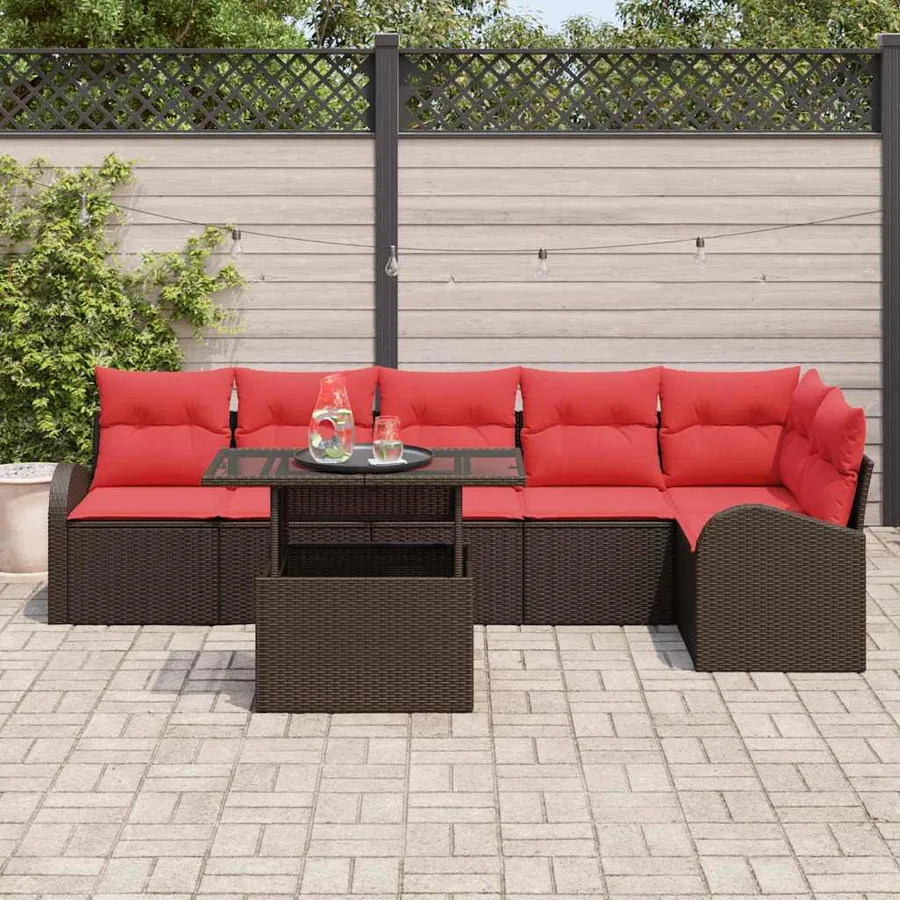 Ensemble de canapé de jardin 7 pcs Marron Poly rotin - 3