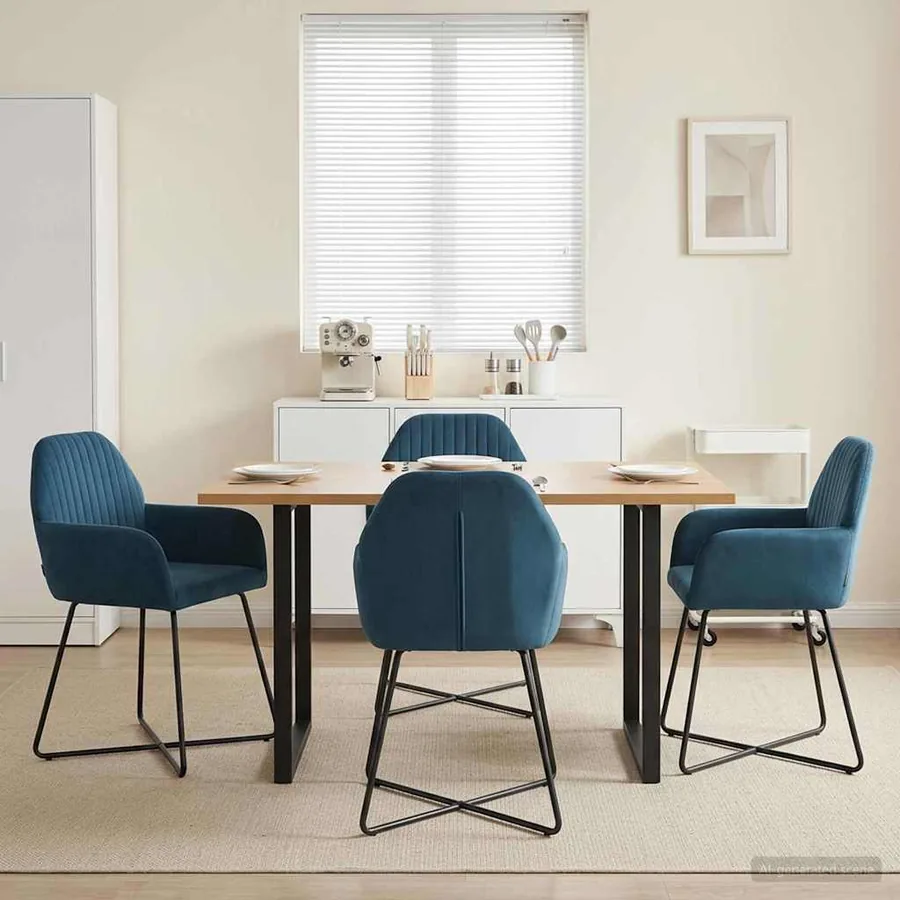 Chaises de salle à manger 4 pcs Velours Bleu 55 x 50 x 84 cm