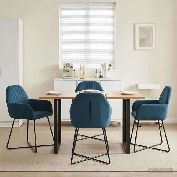 Chaises de salle à manger 4 pcs Velours Bleu 55 x 50 x 84 cm
