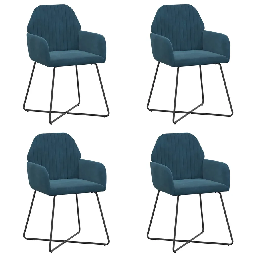 Chaises de salle à manger 4 pcs Velours Bleu 55 x 50 x 84 cm - 2