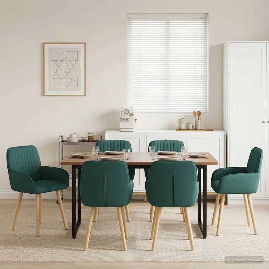 Chaises de salle à manger 6 pcs Tissu Vert foncé