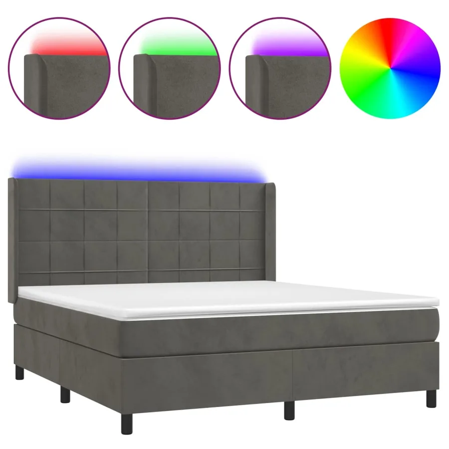 Sommier à lattes de lit matelas et LED Gris foncé 180x200 cm - 2