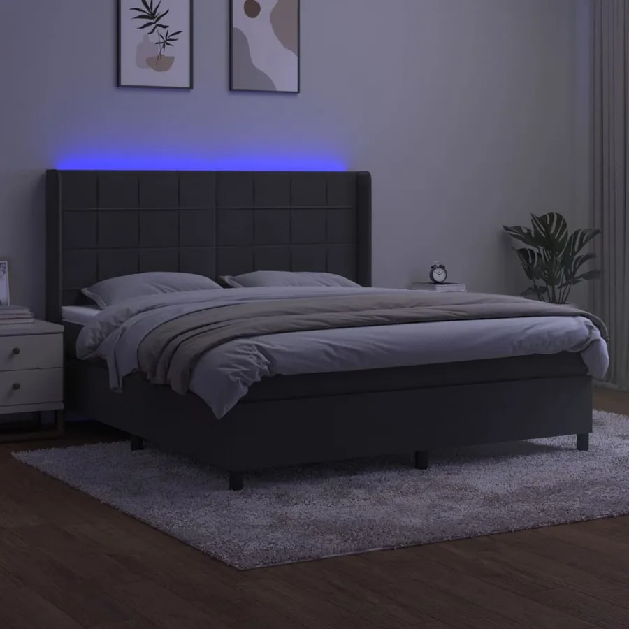 Sommier à lattes de lit matelas et LED Gris foncé 180x200 cm - 3
