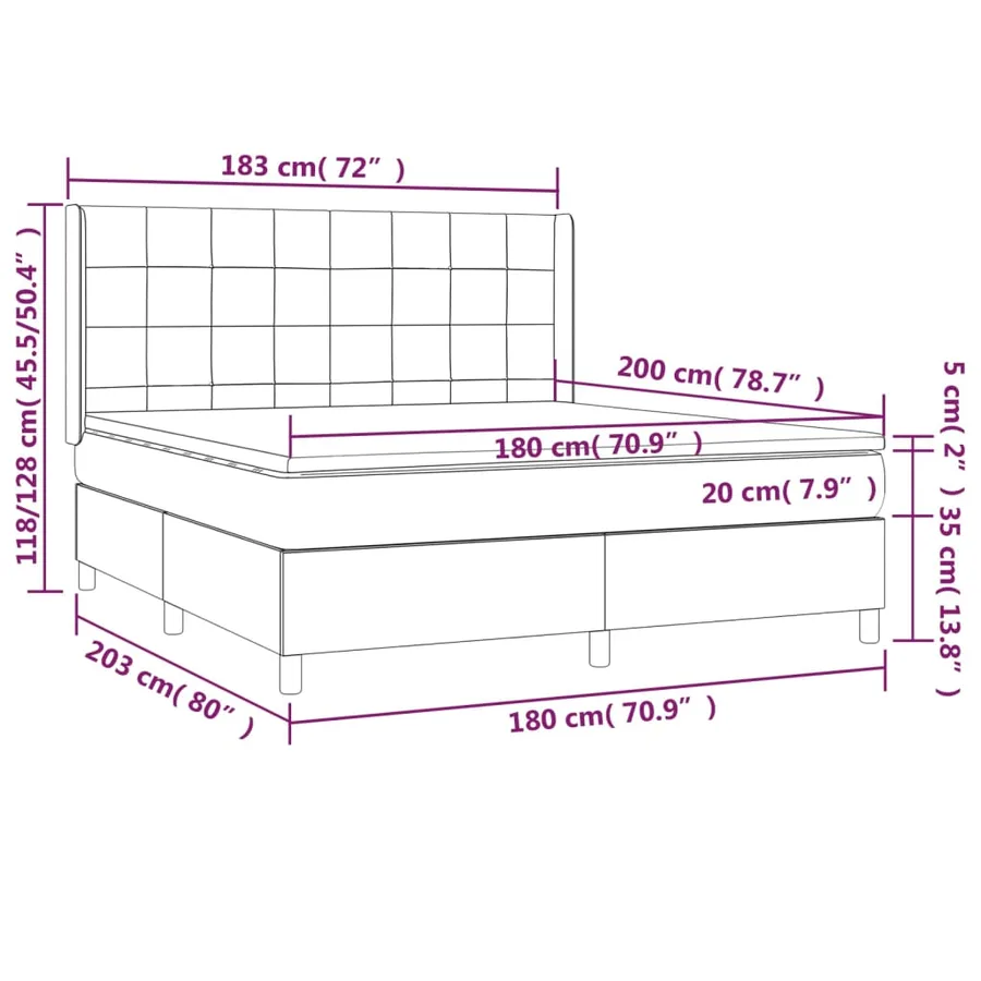 Sommier à lattes de lit matelas et LED Gris foncé 180x200 cm - 8