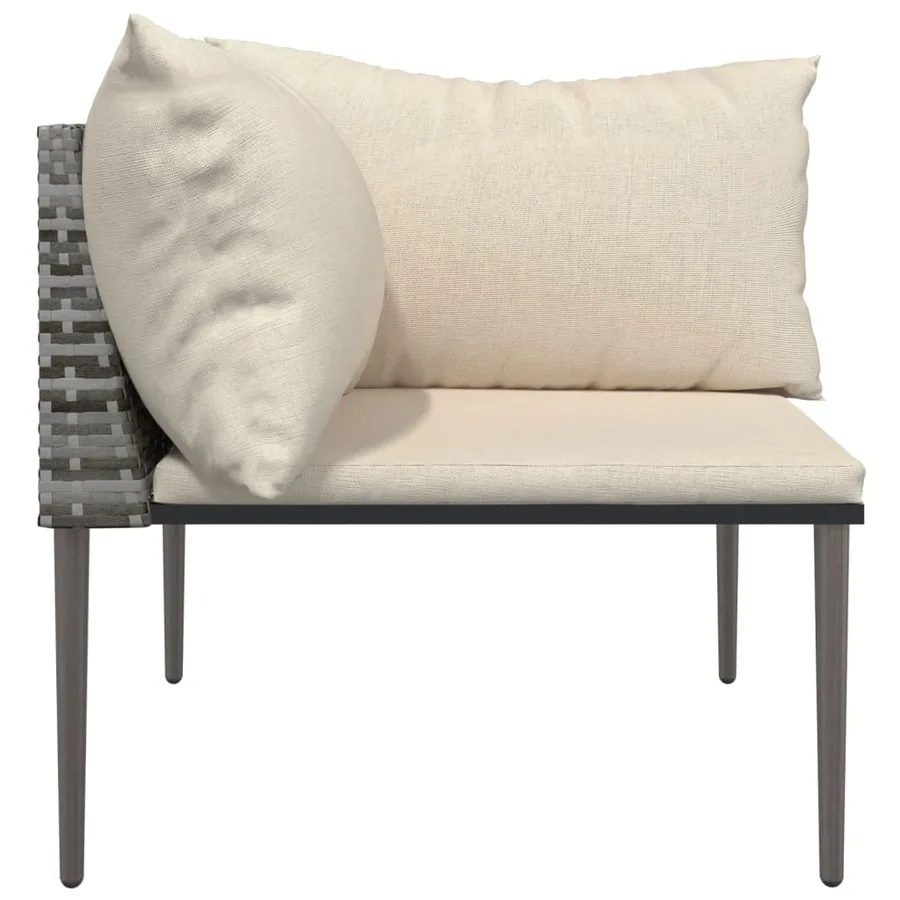 Canapé d'angle de jardin avec coussins gris résine tressée - 3
