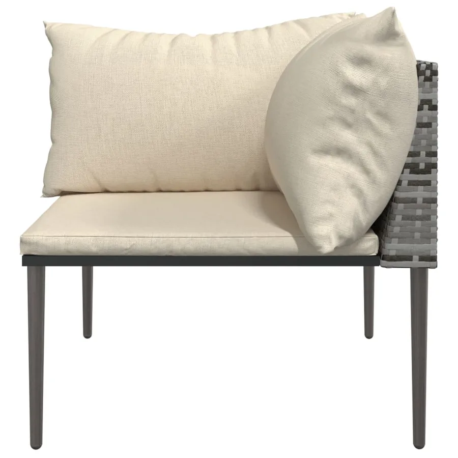 Canapé d'angle de jardin avec coussins gris résine tressée - 4