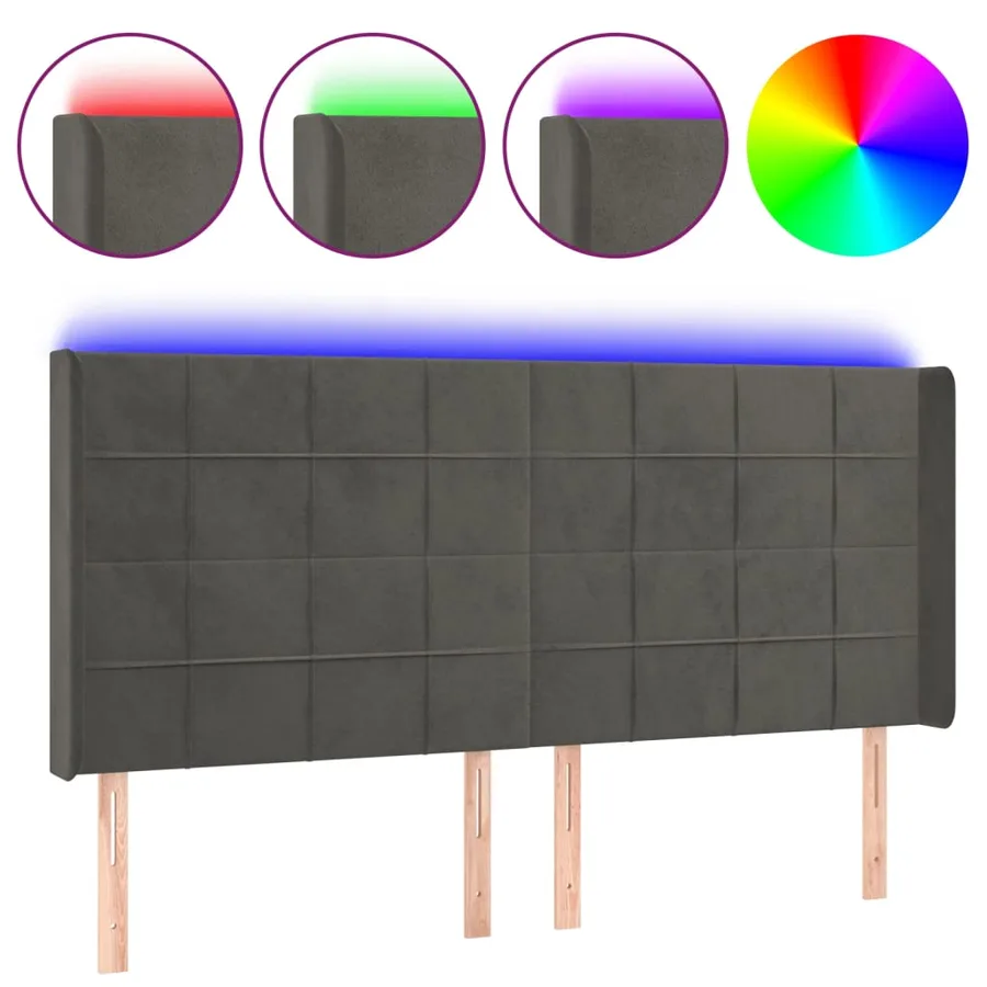 Tête de lit à LED Gris foncé 183x16x118/128 cm Velours - 2