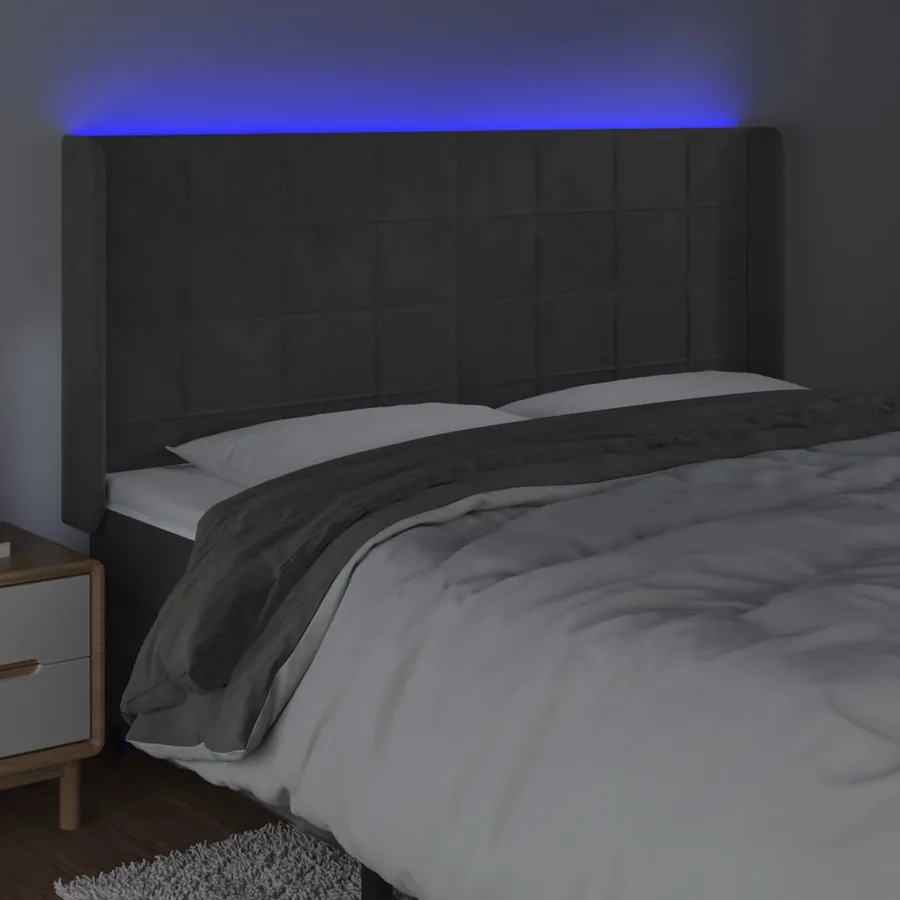 Tête de lit à LED Gris foncé 183x16x118/128 cm Velours - 4