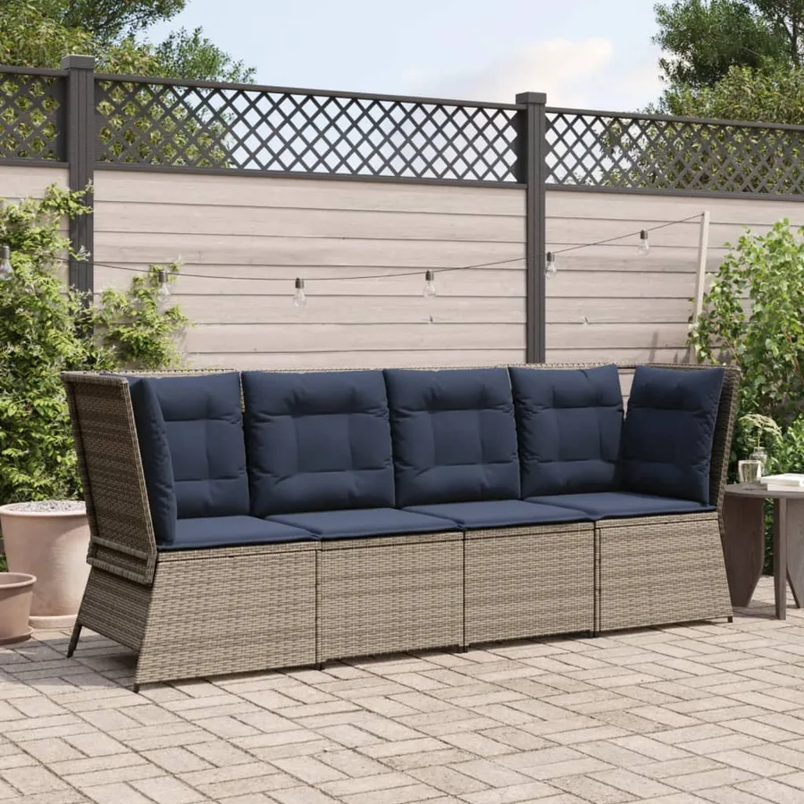 Canapé d'angle de jardin avec coussins gris résine tressée - 3