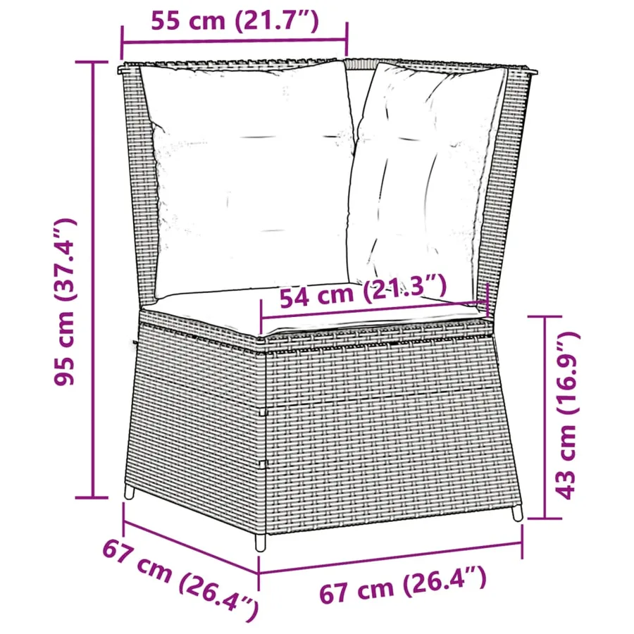 Canapé d'angle de jardin avec coussins gris résine tressée - 8