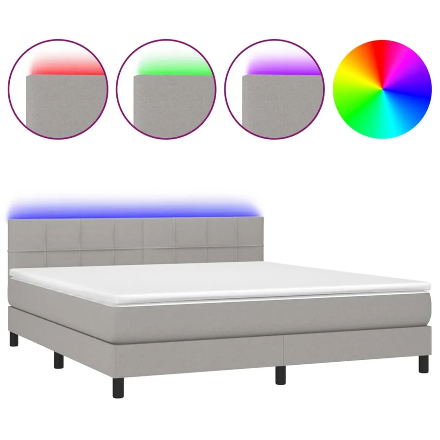 Sommier à lattes de lit matelas LED Gris clair 160x200 cm Tissu - 2