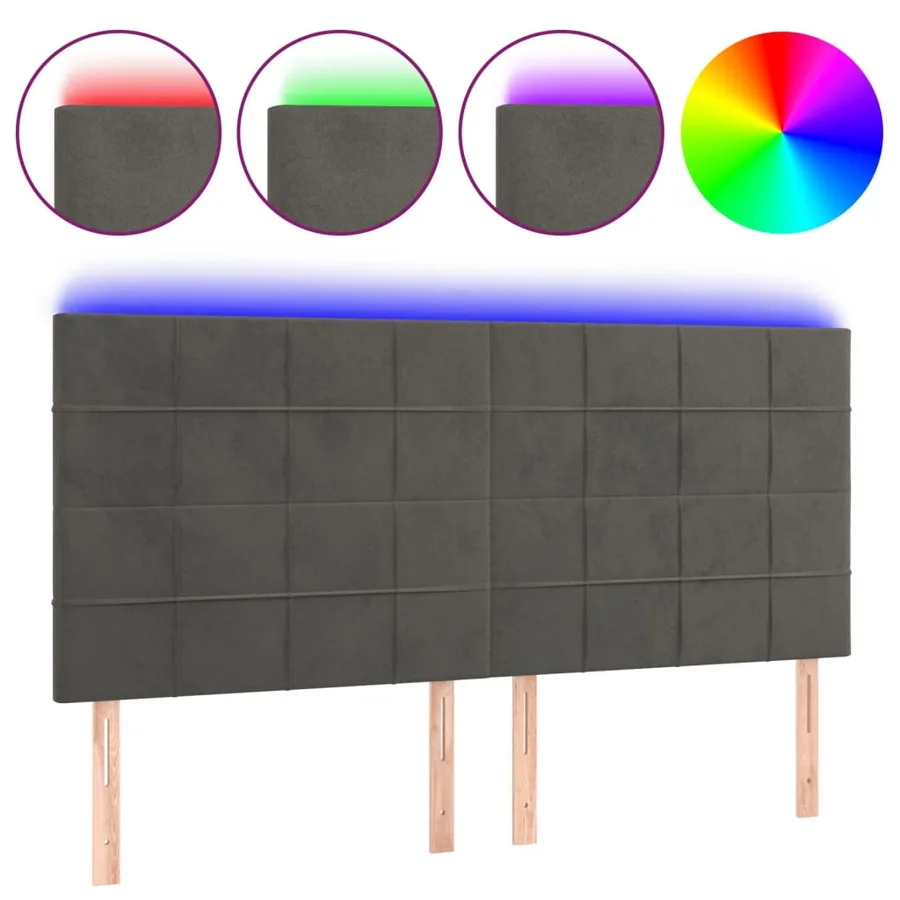 Tête de lit à LED Gris foncé 180x5x118/128 cm Velours - 2