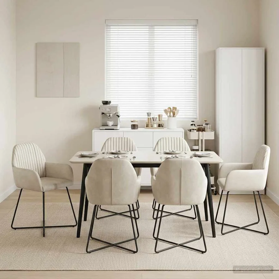 Chaises de salle à manger 6 pcs Velours Crème 55 x 50 x 84 cm