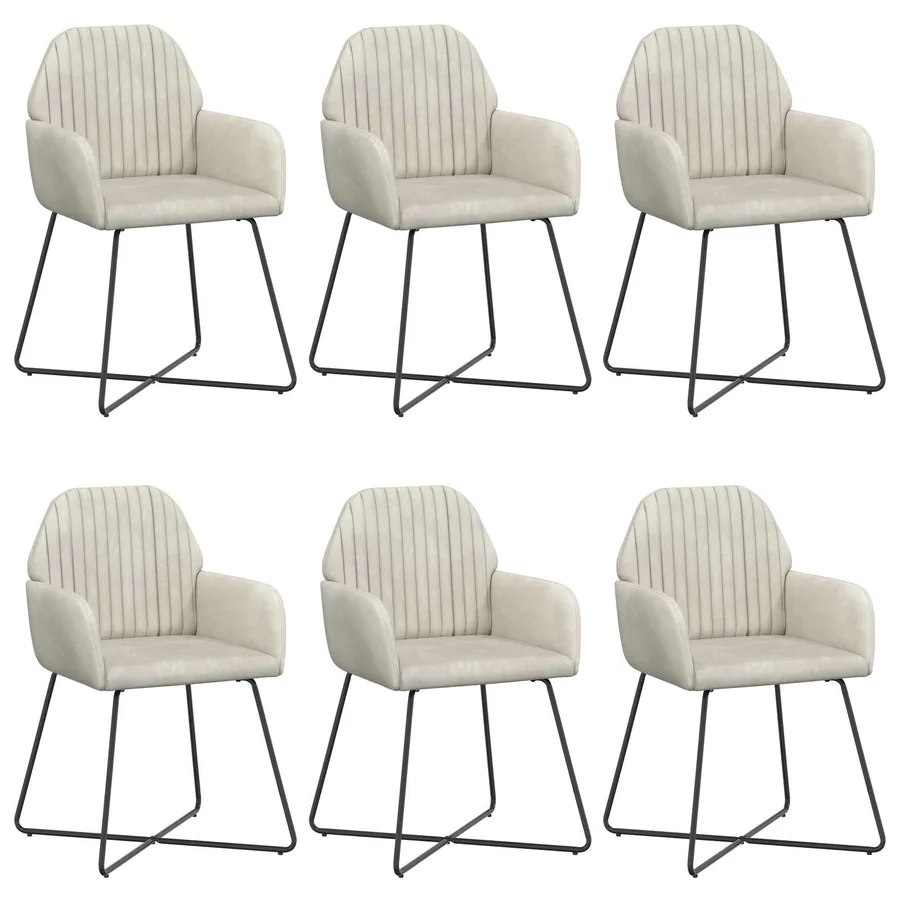 Chaises de salle à manger 6 pcs Velours Crème 55 x 50 x 84 cm - 2