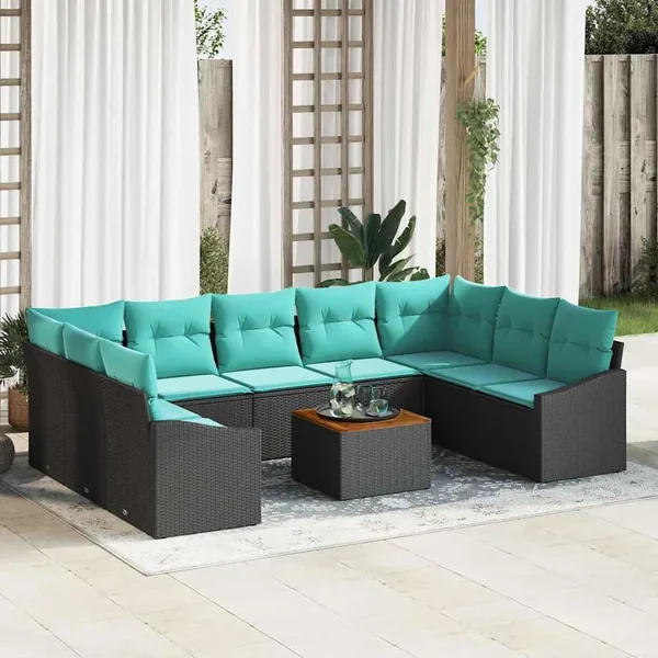 Ensemble de canapé de jardin avec coussin 10 pcs Noir polyrotin