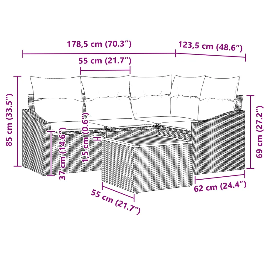 Ensemble de canapé de jardin avec coussin 5 pcs Noir polyrotin - 9