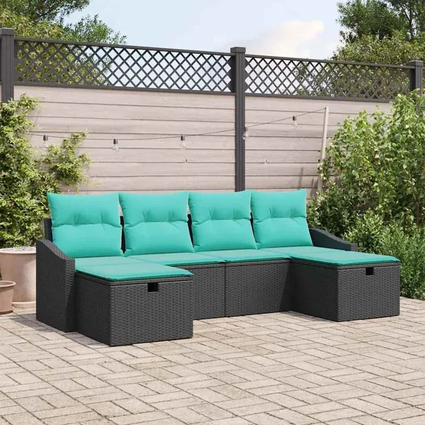 Ensemble de canapé de jardin avec coussin 6 pcs Noir Poly rotin
