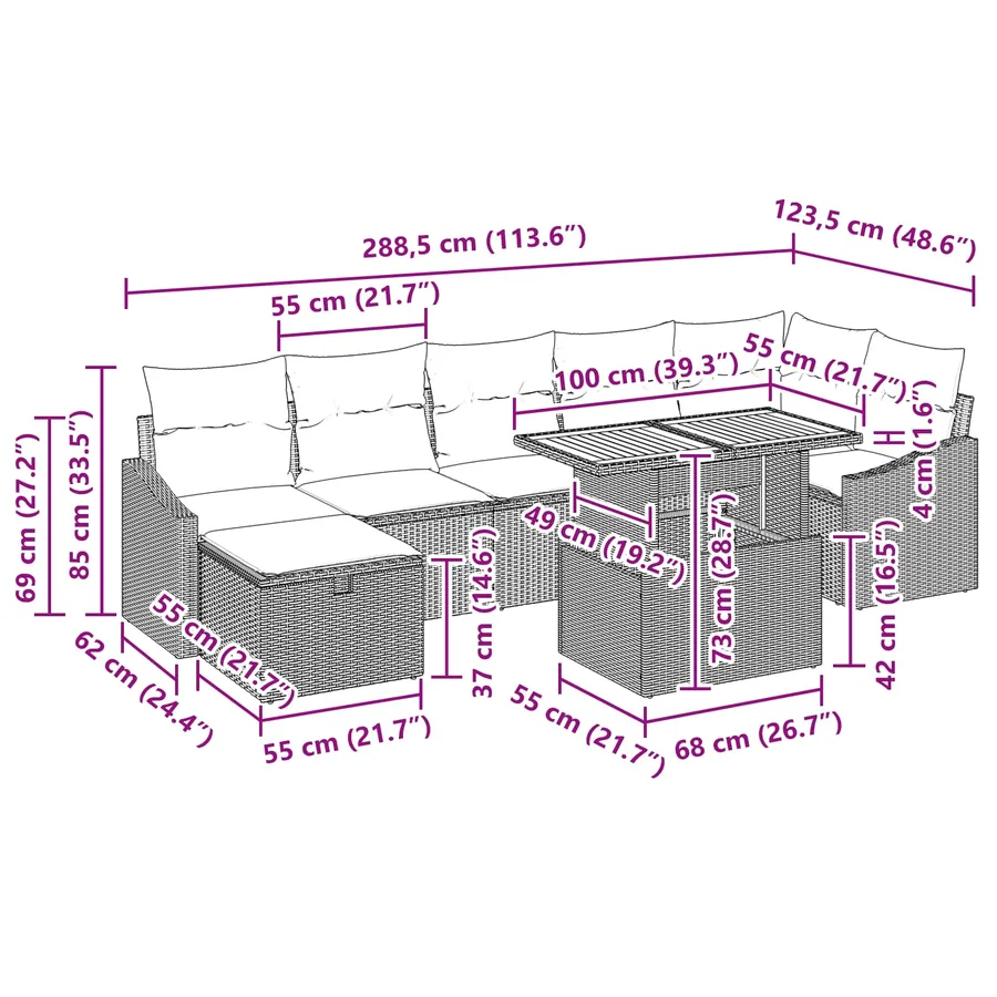 Ensemble de canapé de jardin avec coussin 8 pcs Noir polyrotin - 13