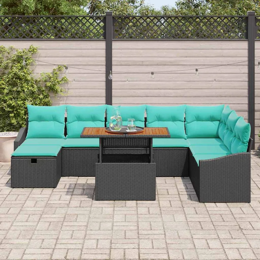 Ensemble de canapé de jardin avec coussin 9 pcs Noir polyrotin - 3