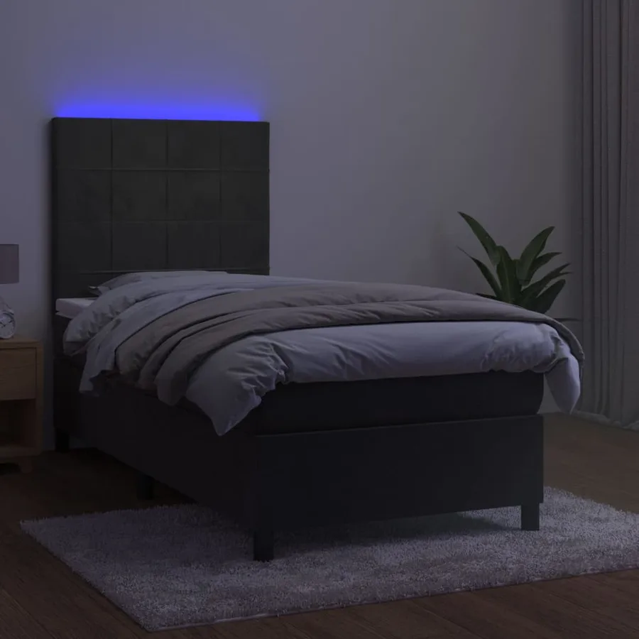 Sommier à lattes de lit et matelas et LED Gris foncé 90x190 cm - 4