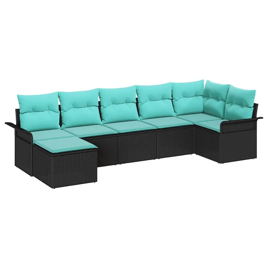 Ensemble de canapé de jardin avec coussin 7 pcs Noir polyrotin - 2